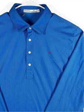 Criquet Rugby Polo Shirt Men's XL Long Sleeve Royal Blue Henley Cotton Polyester